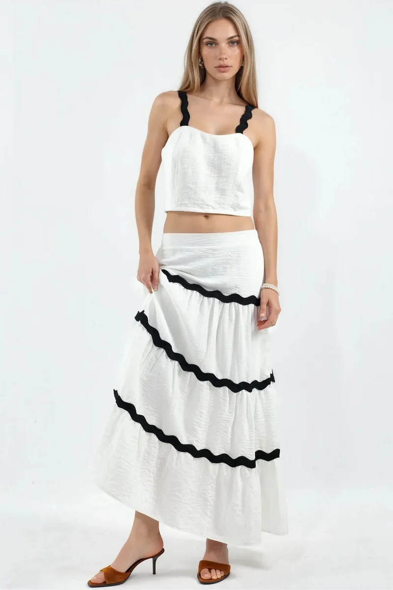 Jennyfer Striped Linen-Blend Blouse And Skirt Set