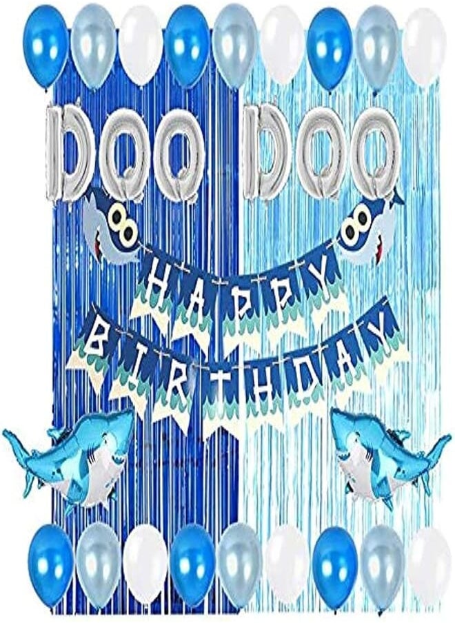 SCIENISH Baby Shark Party Supplies Decorations DOO DOO Foil Balloons Shark Birthday Banner for Baby Shower 1st 2nd Birthday Party set 