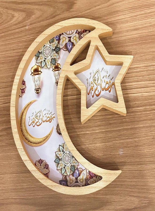 DD-life Star and Moon Salver Ramadan Serving Salver Ramadan Tray Eid Salver Food Salver Decorative Salver Fruit Storage Salver Bread Plate Divided Wooden Food Server - Image 4
