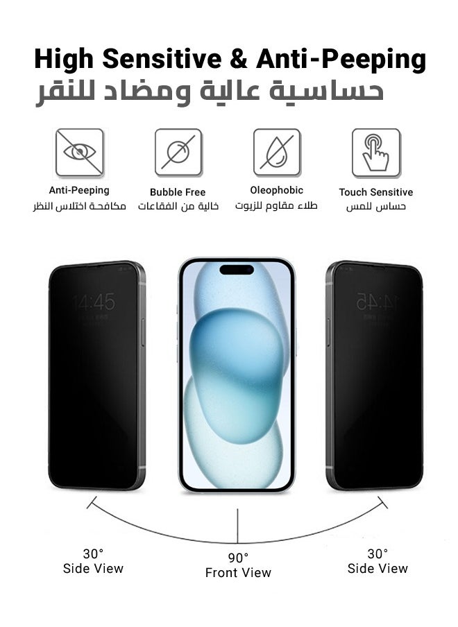 2 in 1 Protection Pack Of Privacy Screen Protector With Camera Protector For Apple iPhone 15 Black