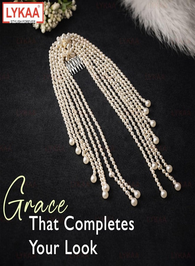 LYKAA Pearl Bridal Hair Comb Clip with Long Beaded Tassels | Wedding Juda Hair Accessory for Bridal Bun & Hairstyles, 1 Pcs White - Image 5