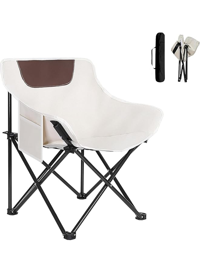 PROMASS Camping Chairs, Folding Chair For Beach Patio Outdoor Lawn Floor, Comfy Ergonomic Portable Lounge Chairs, Heavy Duty Support Moon Chair With Carry Bag, Beige - Image 1