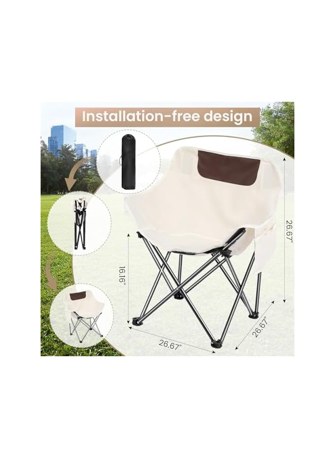 PROMASS Camping Chairs, Folding Chair For Beach Patio Outdoor Lawn Floor, Comfy Ergonomic Portable Lounge Chairs, Heavy Duty Support Moon Chair With Carry Bag, Beige - Image 3