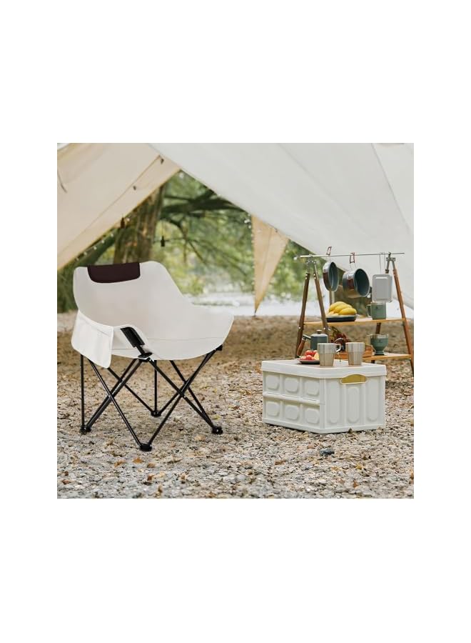 PROMASS Camping Chairs, Folding Chair For Beach Patio Outdoor Lawn Floor, Comfy Ergonomic Portable Lounge Chairs, Heavy Duty Support Moon Chair With Carry Bag, Beige - Image 2