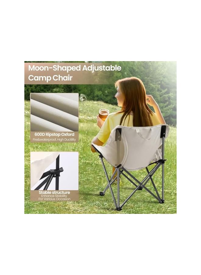 PROMASS Camping Chairs, Folding Chair For Beach Patio Outdoor Lawn Floor, Comfy Ergonomic Portable Lounge Chairs, Heavy Duty Support Moon Chair With Carry Bag, Beige - Image 4