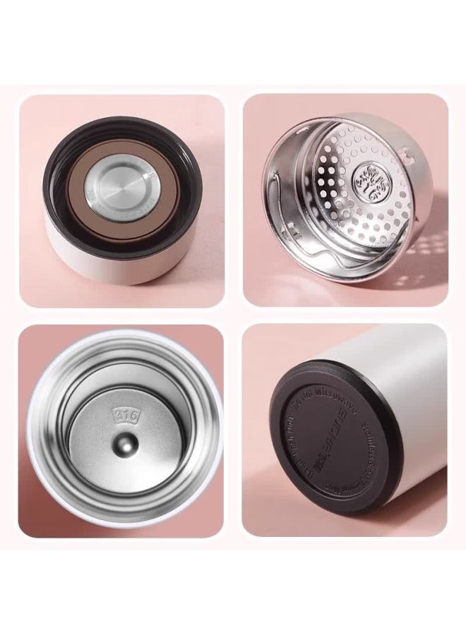 Pinyu Smart Temperature Display Insulated 316 Stainless Steel Tea Separation Water Bottle Portable Office Business White 500ml