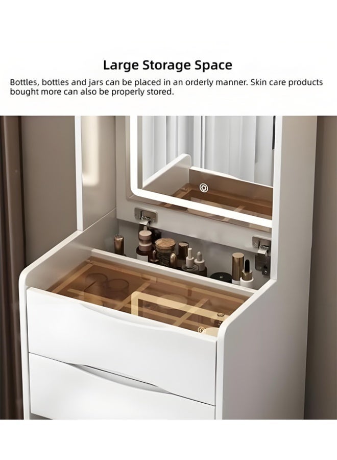 Modern 3-in-1 Makeup Table with LED Lights, Vanity Table with Mirror and Large Storage Space, Bedroom Multi-Functional Storage Cabinet, Home Dressing Table and Chair Set - Image 5