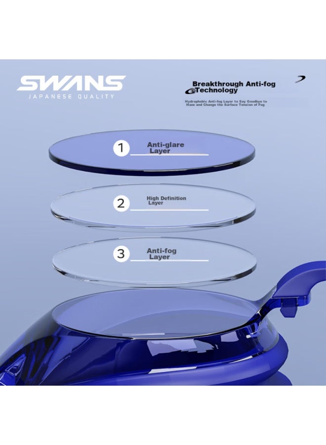 Swans Swimming Goggles, Imported From Japan, Waterproof, Anti-fog, High-definition, Non-prescription, For Children, Men And Women, Fox2-4, Light Blue - Image 3