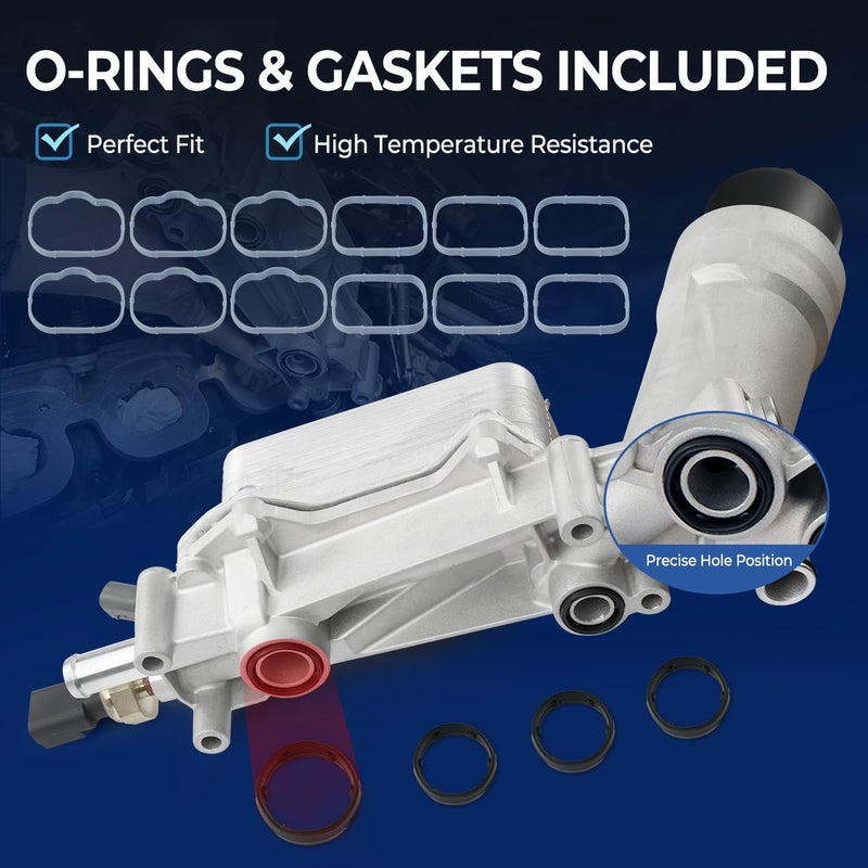 LEMASSON 926-959 Upgrade Aluminum Engine Oil Cooler Oil Filter Housing for 2011-2016 Jeep Wrangler Grand Cherokee Dodge Challenger Charger Journey Caravan Durango Chrysler 200 300 Town Country Ram 3.6L 926-876 - Image 4