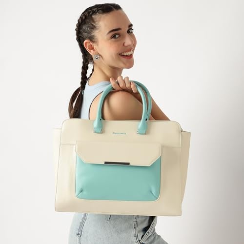 Fastrack Chic Carry-All Laptop Tote | Faux-Leather Women's Handbags |15" Laptop Tote for Workwear and College, White - Image 2