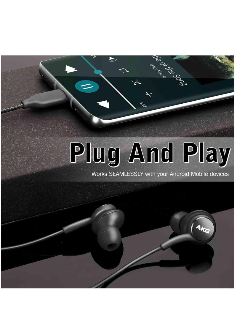 OEM 2021 Stereo Headphones for Samsung Galaxy S20 Ultra 5G Braided Cable with Microphone (Black) USB-C Connector - Image 5