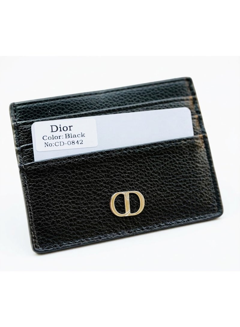 Dior Unisex Grain Leather Card Holder Wallet - Black, CD-0842