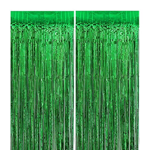 flavouredlove Foil Fringe Curtain(s) 3x6 Feet for Birthday, Anniversaries, Graduation, Retirement, Baby Shower Decoration (Pack of 2, Green) - Image 1