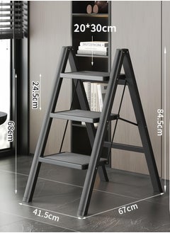 Milatech Heavy-Duty Steel 3-Step Ladder, Foldable Step Stool with Non-Slip Steps & 150kg Capacity, Space-Saving Sturdy Ladder for Kitchen, Home, Office, Garage (Black)  - Image 2