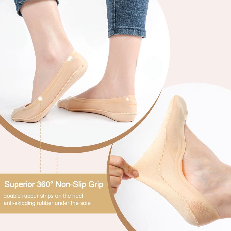 FAYBOX 6 Pairs No Show Socks Womens Ultra Low Cut Nylon Thin Socks for Flat Invisible Non Slip Liner Footies Size 9-11 - Image 5