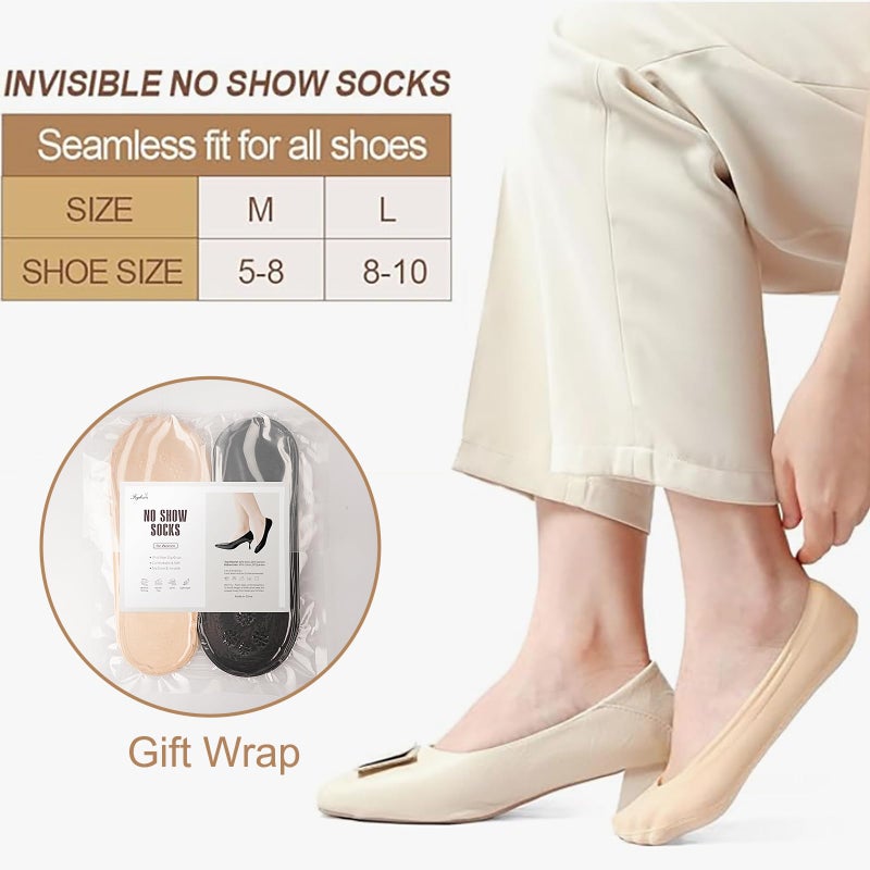 FAYBOX 6 Pairs No Show Socks Womens Ultra Low Cut Nylon Thin Socks for Flat Invisible Non Slip Liner Footies Size 9-11 - Image 2