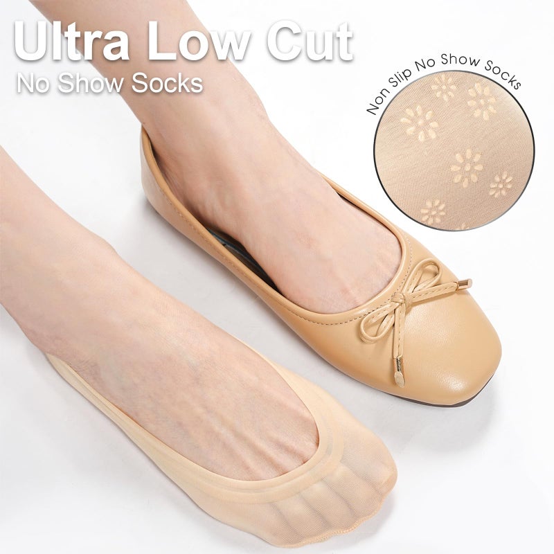 FAYBOX 6 Pairs No Show Socks Womens Ultra Low Cut Nylon Thin Socks for Flat Invisible Non Slip Liner Footies Size 9-11 - Image 3