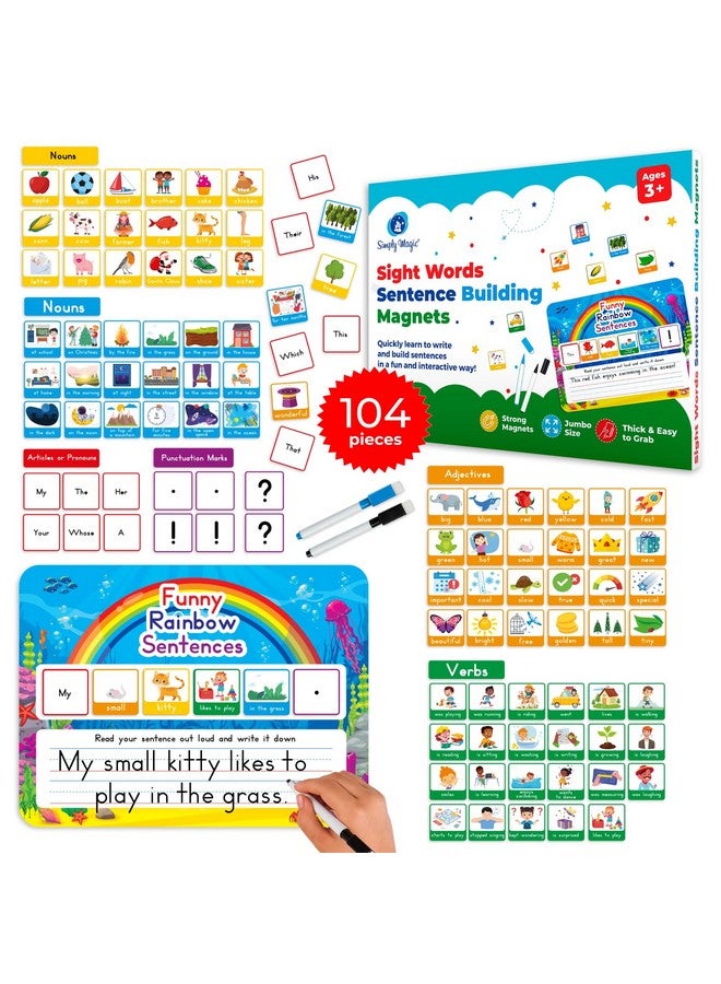 Simply magic Ence Building For Kids, Sentence Building Magnets Kit, Learn To Read, Speech Speak Spell Games, Kids Vocabulary Builder, Sentence Building Games, Sight Word Magnets Games - Simply Magic - Image 1