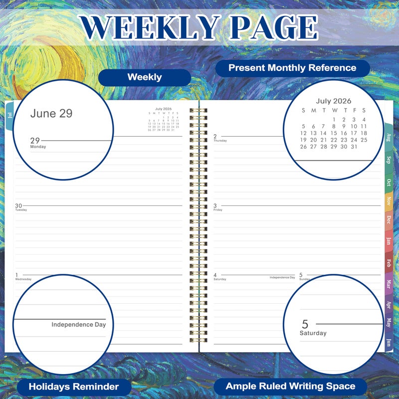 BooQool 2026-2027 Planner - 9" x 11" Weekly and Monthly Academic Planner 2026-2027 from JUL. 2026 to JUN. 2027, 26-27 Academic Planner with Monthly Tabs, Twin-Wire Binding, Inner Pocket - Image 4