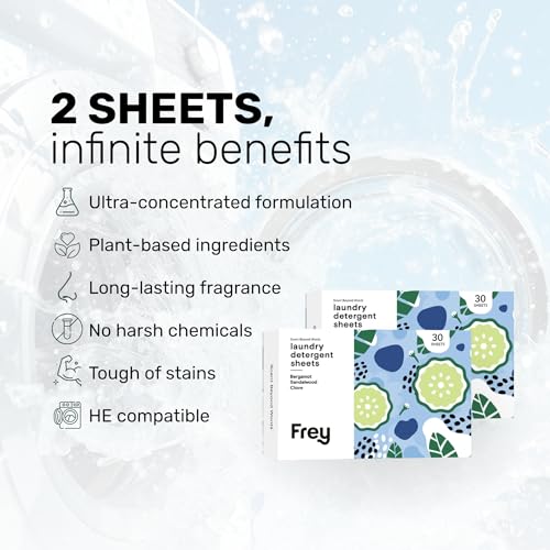 FREY Laundry Detergent Sheets Bergamot Beach Scent PlantDerived 60 Sheets Pack of 2 - Image 5
