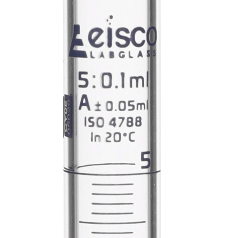 EISCO أسطوانة متدرجة، 5 مل - تحمل من الفئة A ±0.05 مل - قاعدة دائرية - تدرجات زرقاء - زجاج بوروسيليكات 3.3 - Image 2