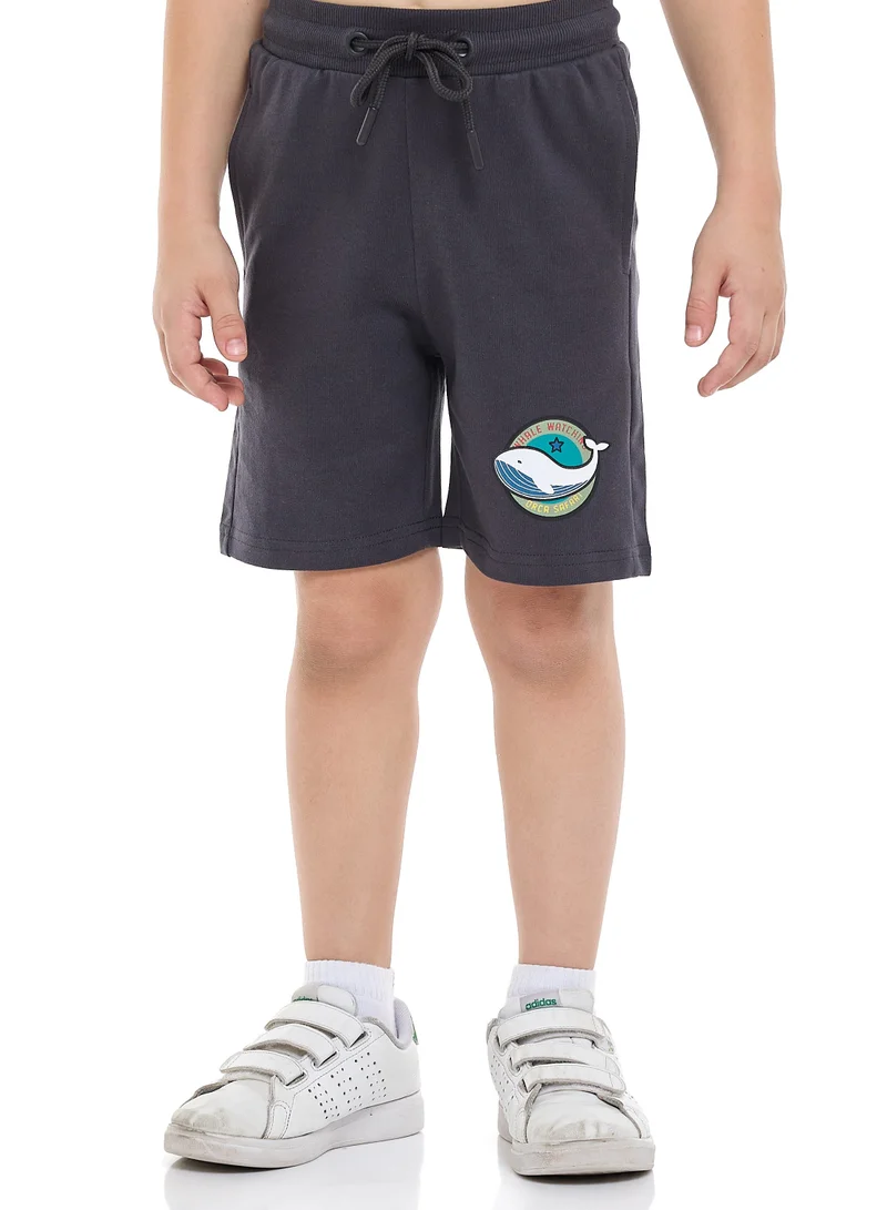 victor and jane Boys 2 PC Set - Printed T-Shirt & Pull-On Shorts with Pockets - Coral & Dark Grey