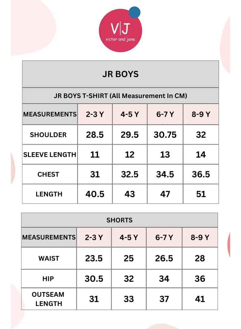 victor and jane Boys 2 PC Set - Printed T-Shirt & Pull-On Shorts with Pockets - Coral & Dark Grey