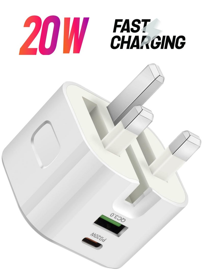 Necomi - USB C Plug Fast Charge Plug, 20W USB Type C and USB A Wall Charging Plug Adapter Dual Port Mains Charger - Image 1