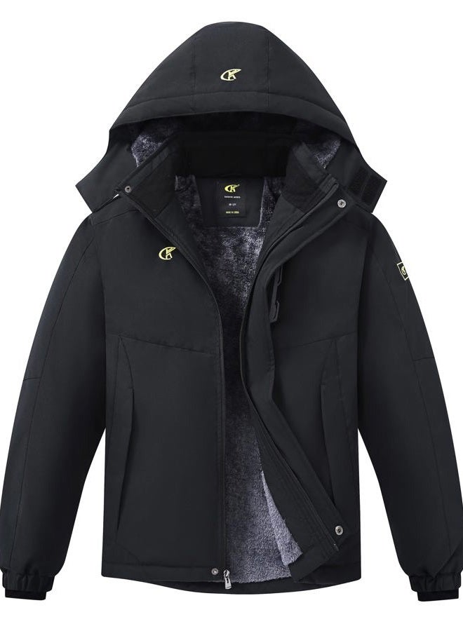 Satankud Boys Waterproof Ski Snow Jacket Winter Fleece Lined Warm Coat Hooded Windproof Kids Outerwear - Image 1
