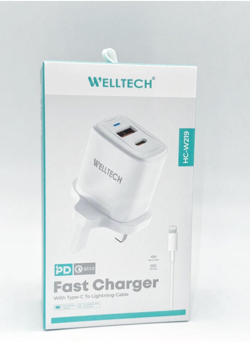 WELLTECH - WELLTECH 20-W Apple Charger Uk Plug Type C Adapter With 1m Iphone Fast Charging Cable Universal Travel Adapter Usb-c Plug Compatible For All Iphone Device 14/13/12/11 Pro And Pro Max / 8 Plus/X Max - Image 1