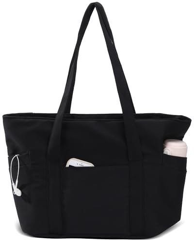 CTWWFS Tote Bag for Women, Travel Essentials Large Tote Bag with Zipper, Top Handle Handbag for Travel, Work (Black) - Image 1
