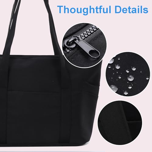 CTWWFS Tote Bag for Women, Travel Essentials Large Tote Bag with Zipper, Top Handle Handbag for Travel, Work (Black) - Image 3
