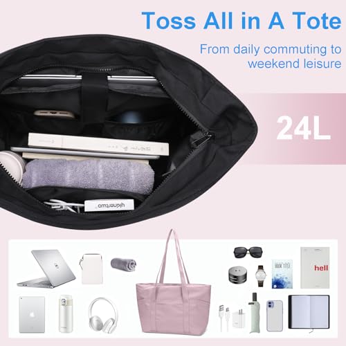 CTWWFS Tote Bag for Women, Travel Essentials Large Tote Bag with Zipper, Top Handle Handbag for Travel, Work (Black) - Image 2