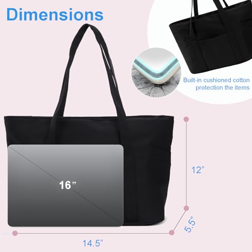 CTWWFS Tote Bag for Women, Travel Essentials Large Tote Bag with Zipper, Top Handle Handbag for Travel, Work (Black) - Image 5