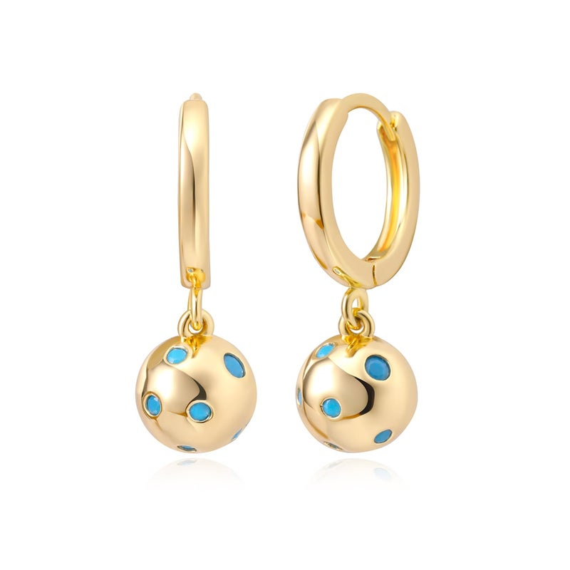 MYEARS Women Bead Ball Earrings Gold Huggie Hoop Dangle Drop Turquoise 14K Gold Plated Small Simple Hypoallergenic Everyday Jewelry - Image 1