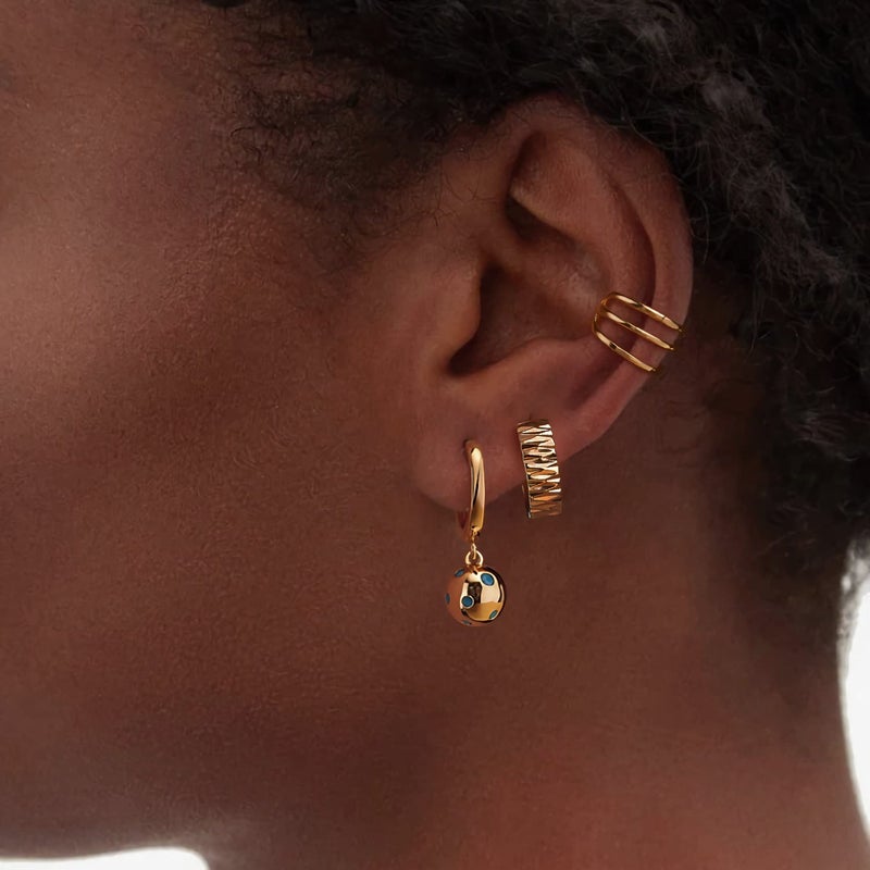 MYEARS Women Bead Ball Earrings Gold Huggie Hoop Dangle Drop Turquoise 14K Gold Plated Small Simple Hypoallergenic Everyday Jewelry - Image 2