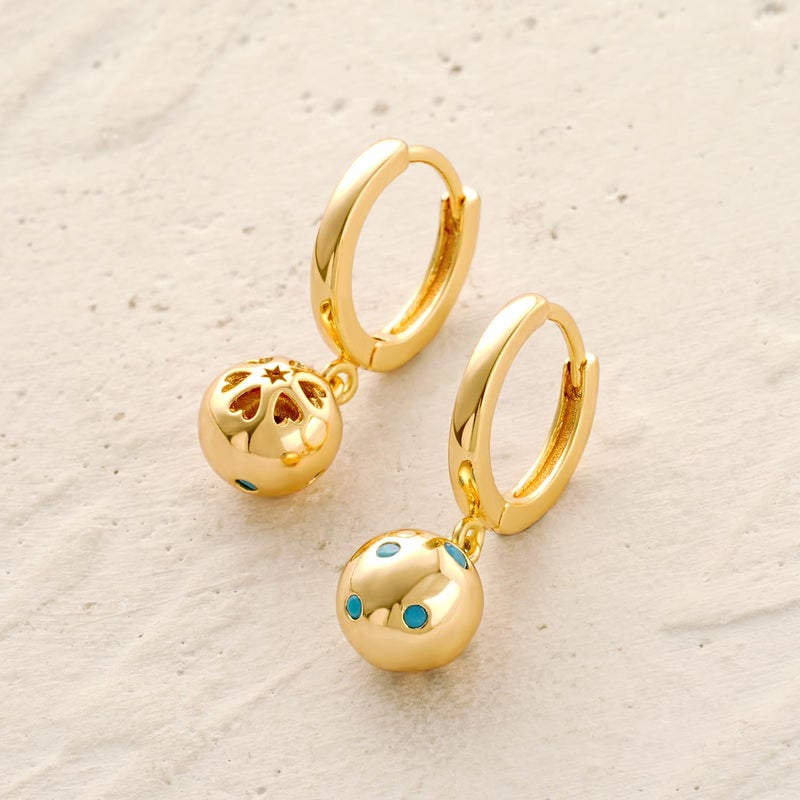 MYEARS Women Bead Ball Earrings Gold Huggie Hoop Dangle Drop Turquoise 14K Gold Plated Small Simple Hypoallergenic Everyday Jewelry - Image 5