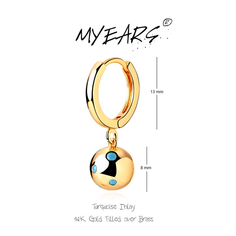 MYEARS Women Bead Ball Earrings Gold Huggie Hoop Dangle Drop Turquoise 14K Gold Plated Small Simple Hypoallergenic Everyday Jewelry - Image 4