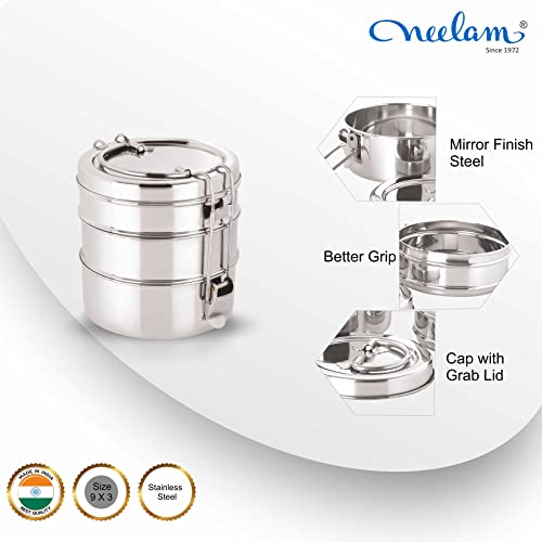 neelam - TTFS093P Clipper Stainless Steel Tiffin Box Set, 3-Container, Silver-2150 ml - Image 3
