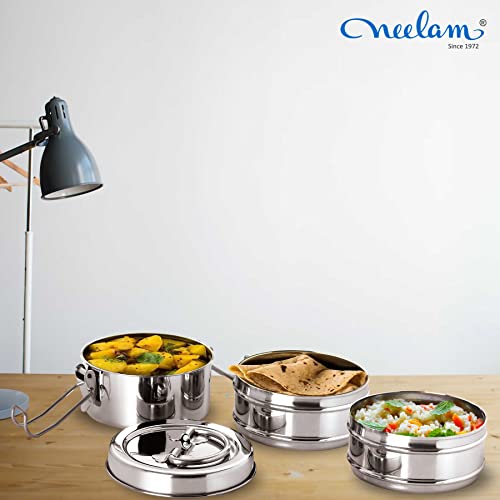 neelam - TTFS093P Clipper Stainless Steel Tiffin Box Set, 3-Container, Silver-2150 ml - Image 4