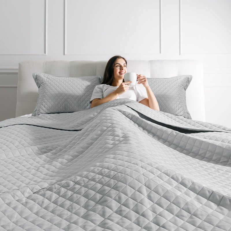 HOMBYS طقم لحاف ملكي كبير مكون من 3 قطع من هومبيس 128x120 قابل للعكس خفيف الوزن غطاء صيفي (سوبر كين بلس(128x120)، رمادي فاتح) - Image 5