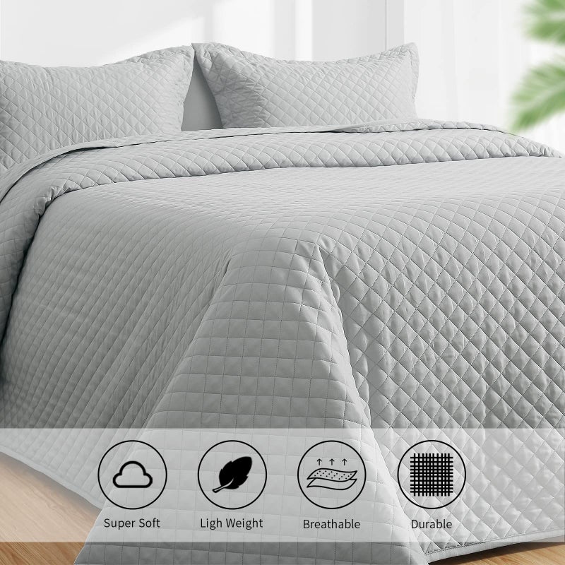 HOMBYS طقم لحاف ملكي كبير مكون من 3 قطع من هومبيس 128x120 قابل للعكس خفيف الوزن غطاء صيفي (سوبر كين بلس(128x120)، رمادي فاتح) - Image 2