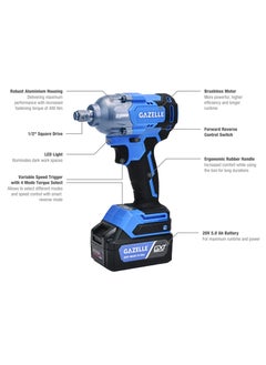 Gazelle Gazelle GC2034 20V 1/2 In. Cordless Torque Wrench, 488Nm, 3-Speed, Brushless Motor, with 2 x 5.0Ah Li-Ion Batteries 1 year warranty  - Image 2