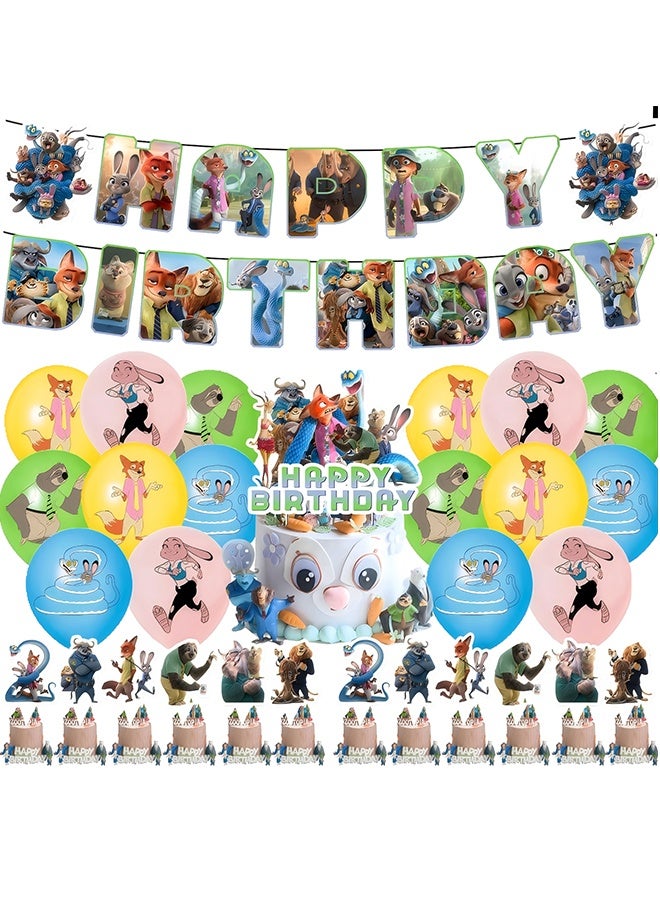 Zootopia Party Supplies, Birthday Decoration,Cartoon Theme Party Favors for Girls & Boys, Included Happy Birthday Banner, Cupcake Toppers, Latex Balloons- 30Pcs - Image 1