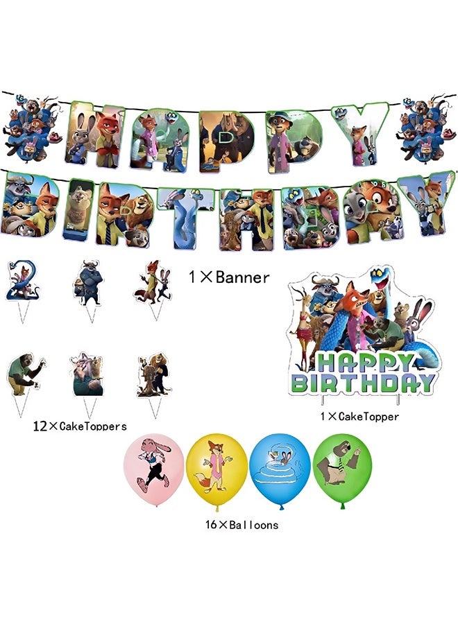 Zootopia Party Supplies, Birthday Decoration,Cartoon Theme Party Favors for Girls & Boys, Included Happy Birthday Banner, Cupcake Toppers, Latex Balloons- 30Pcs - Image 2