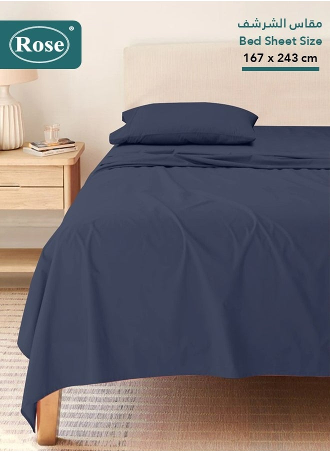 Rose Rose Luxurious Plain Flat Sheet and Pillow Case, Bed Sheet 2-Pieces Set, Soft & Cozy Microfiber Breathable and Cooling, Twin / Extra Twin Size 243x167 cm, Dark Blue  - Image 1