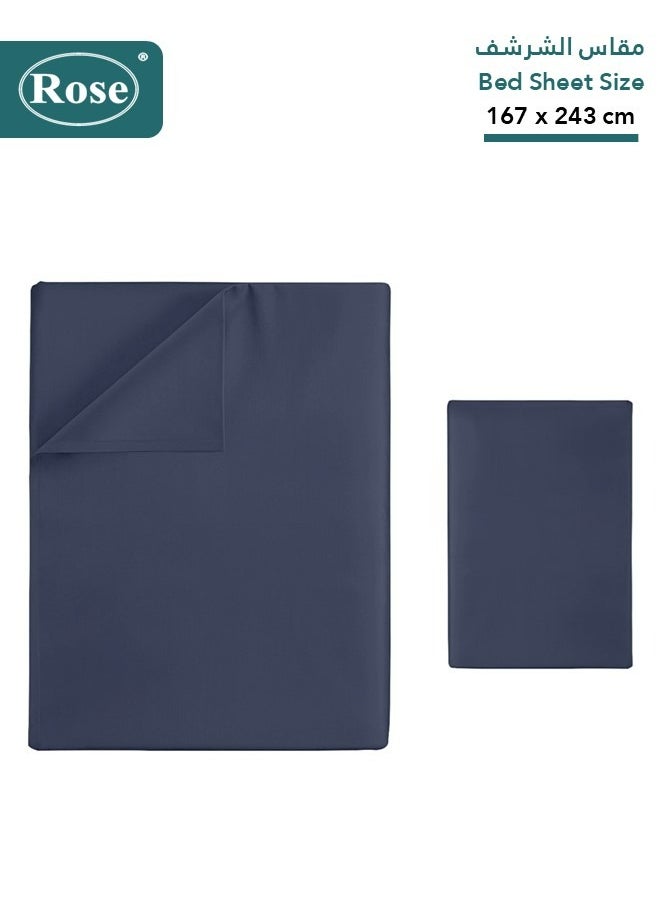 Rose Rose Luxurious Plain Flat Sheet and Pillow Case, Bed Sheet 2-Pieces Set, Soft & Cozy Microfiber Breathable and Cooling, Twin / Extra Twin Size 243x167 cm, Dark Blue  - Image 2