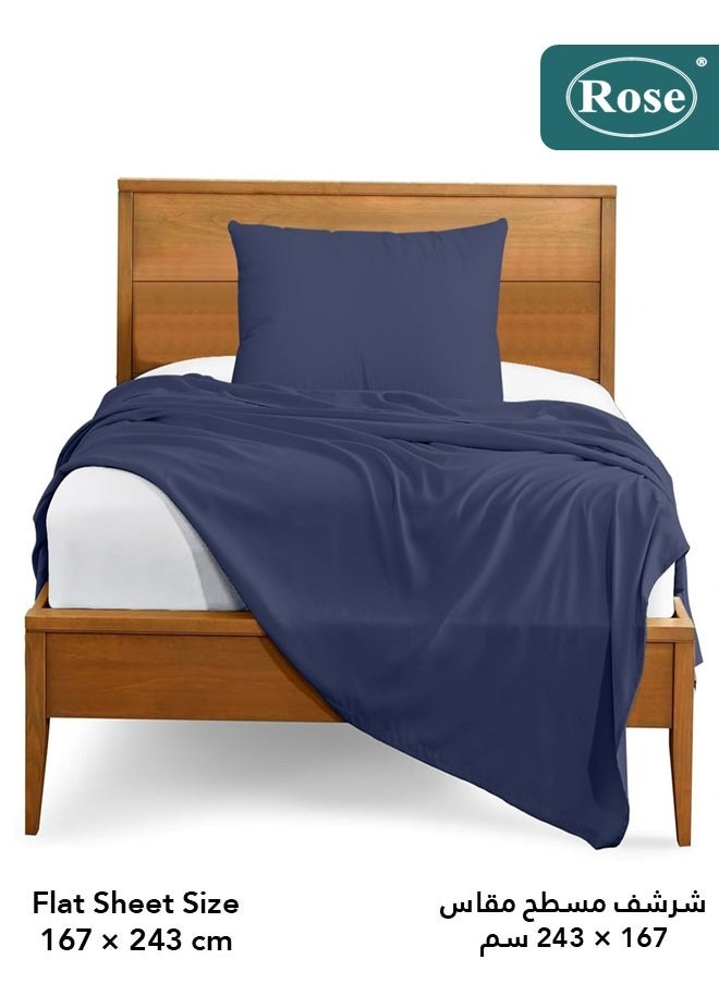 Rose Rose Luxurious Plain Flat Sheet and Pillow Case, Bed Sheet 2-Pieces Set, Soft & Cozy Microfiber Breathable and Cooling, Twin / Extra Twin Size 243x167 cm, Dark Blue  - Image 3