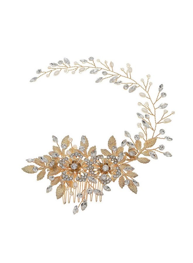 OSALADI Golden Alloy Hair Comb: Wedding Side Comb, Handmade Pearl Hair Comb, Flower Bridal Hair Pieces, Wedding Hair Jewelry for Brides Bridesmaids Women - Image 1