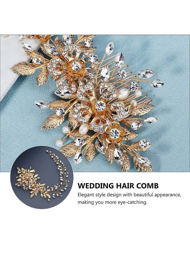 OSALADI Golden Alloy Hair Comb: Wedding Side Comb, Handmade Pearl Hair Comb, Flower Bridal Hair Pieces, Wedding Hair Jewelry for Brides Bridesmaids Women - Image 2